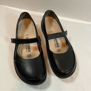 Birkenstock Black Leather Mary Jane Shoes